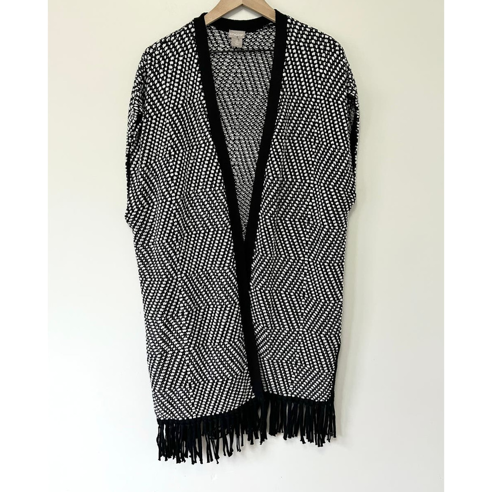 Chico's Boho Fringe Open Front Kimono Cardigan Sweater XL Petite